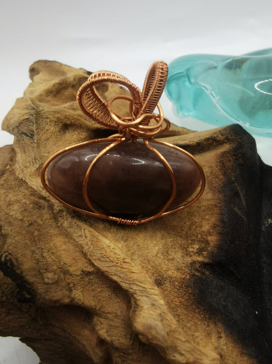 Copper Wire Wrapped Peach Moonstone Pendant