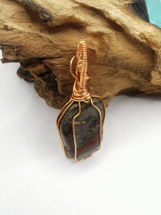 Copper Wire Wrapped Dragon Stone Jasper Crystal Pendant