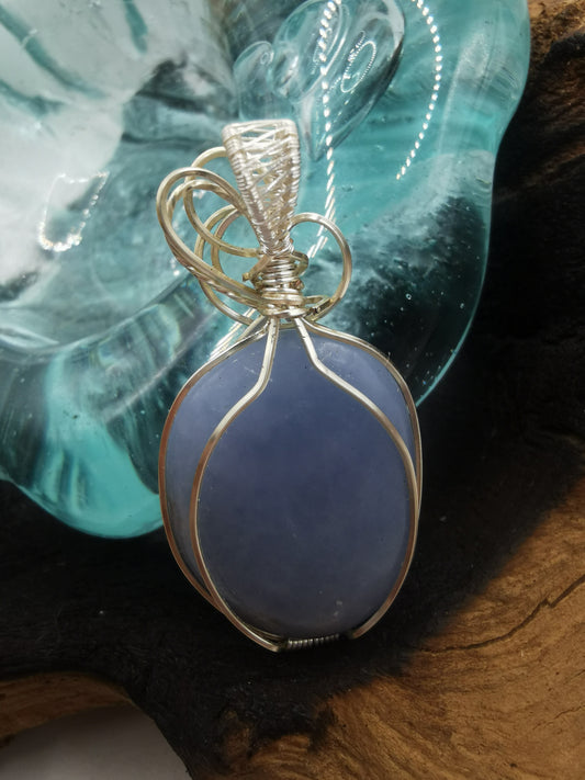 Silver Wire Wrapped Angelite Crystal Pendant