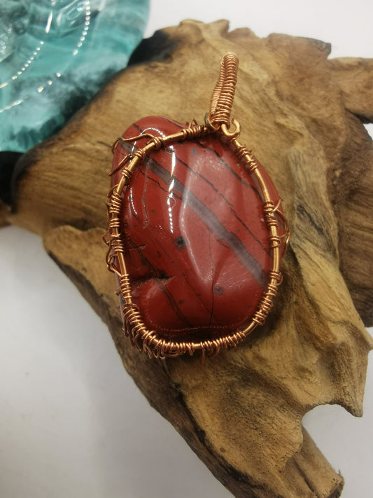 Copper Wire Wrapped Tree Of Life Red Jasper Crystal Pendant