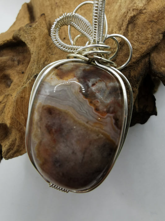 Silver Wire Wrapped Laguna Lace Crystal Pendant