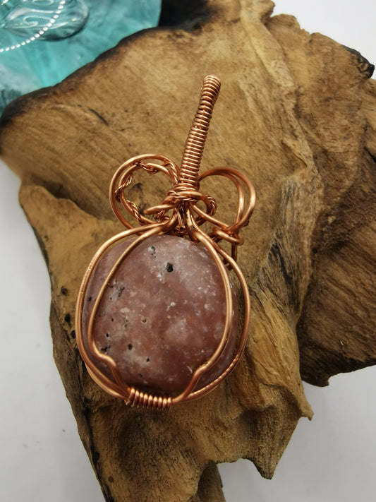 Copper Wire Wrapped Sesame Stone Crystal Pendant