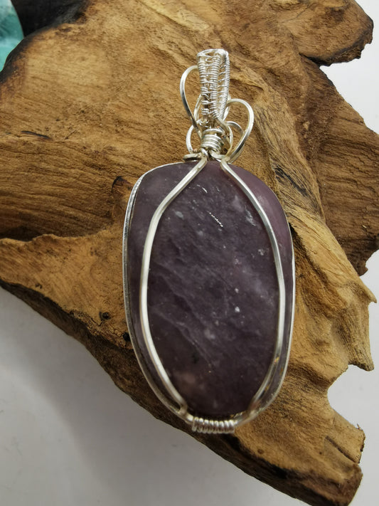Silver Wire Wrapped Lepidolite Crystal Pendant