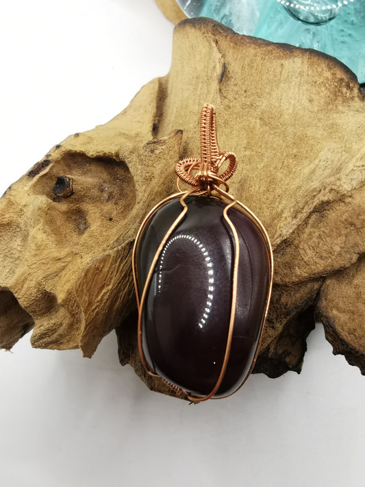 Copper Wire Wrapped Mookaite Crystal Pendant