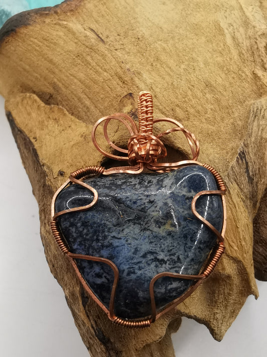 Copper Wire Wrapped Sodalite Pendant