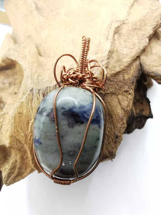 Copper Wire Wrapped Lapis Lazuli Crystal Pendant