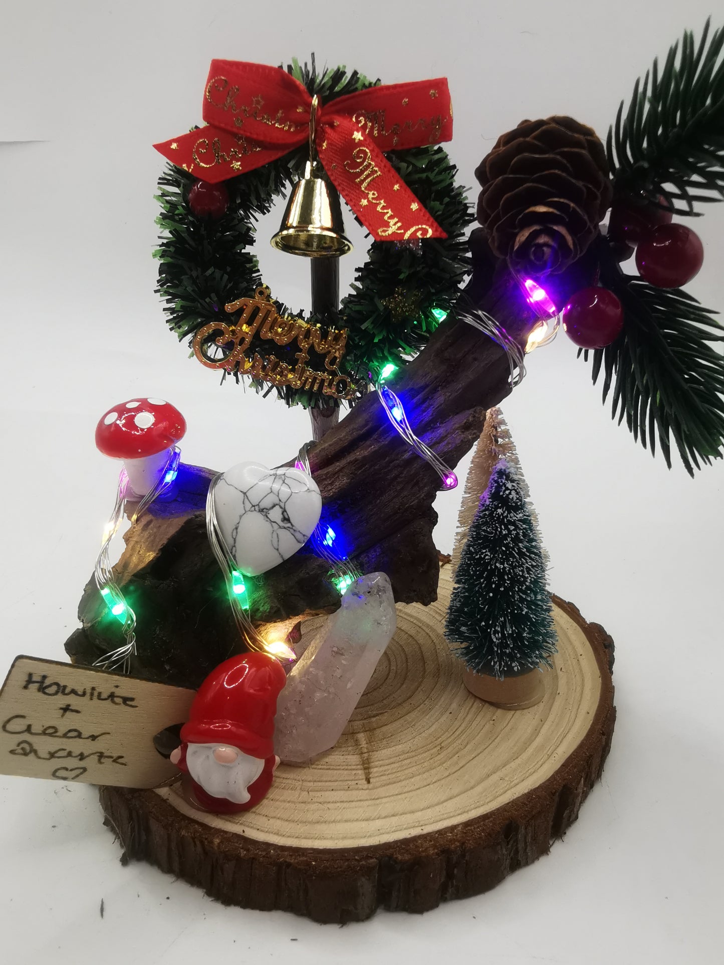 Howlite & Clear Quartz Christmas Ornament with Lights