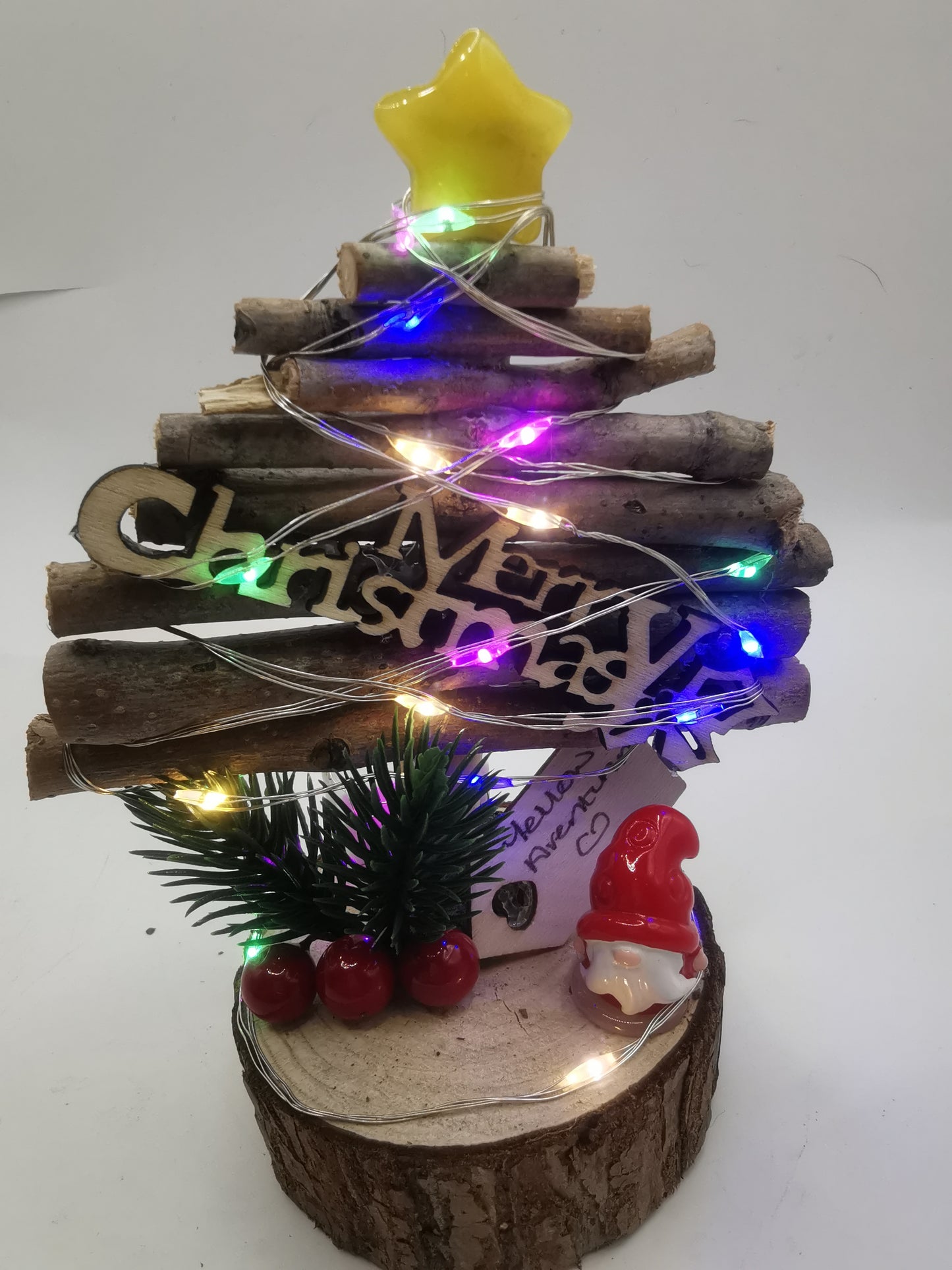 Yellow Aventurine Christmas Tree Ornament with Lights