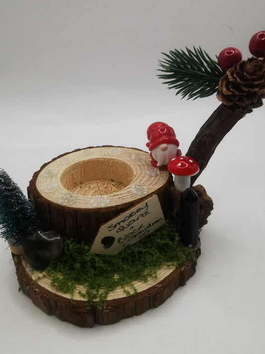 Smokey Quartz & Black Obsidian Christmas Candle Holder