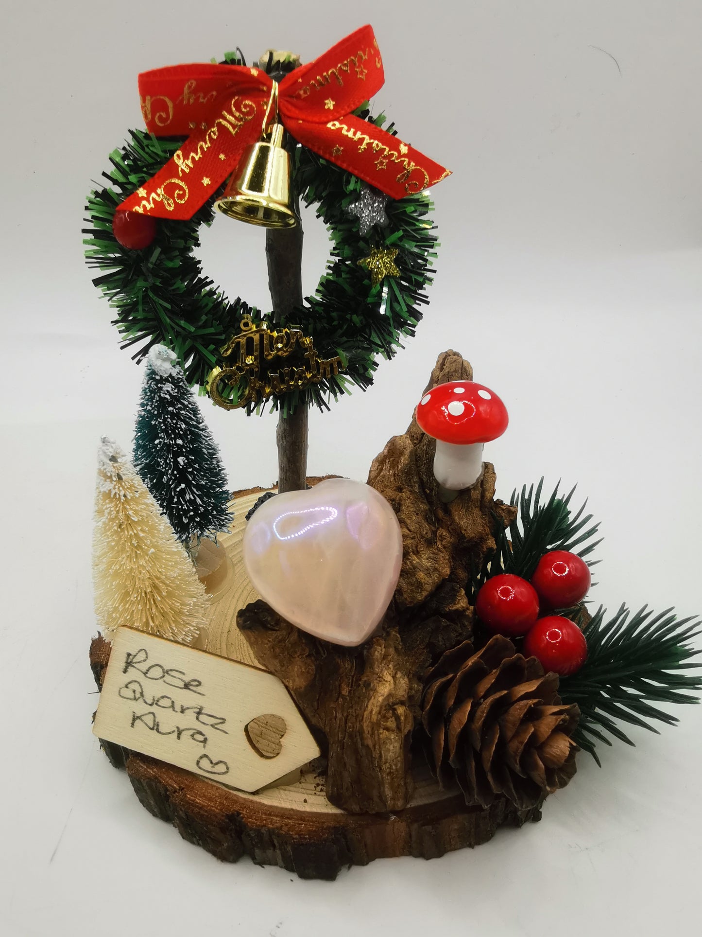 Rose Quartz Aura Heart Christmas Ornament