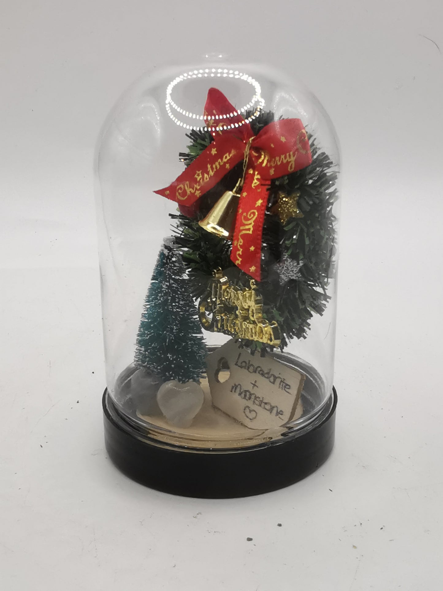 Mini Labradorite & Rainbow Moonstone Hearts Domed Terrarium