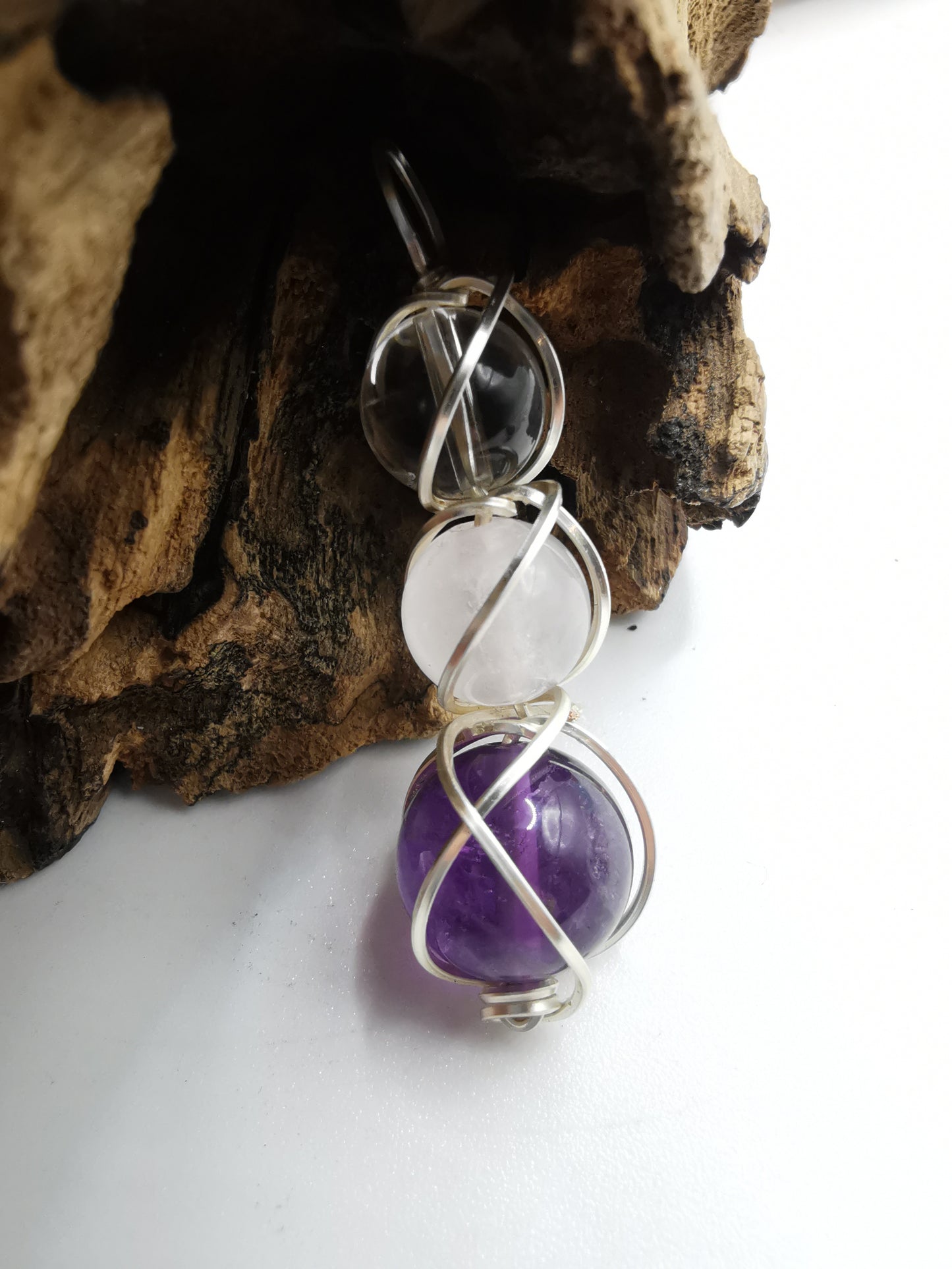 Silver Wire Wrapped Triple Love Crystal Pendants