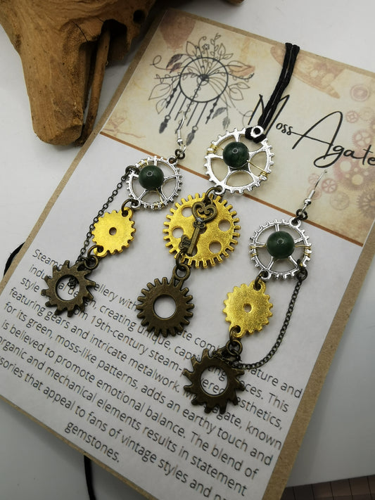Steampunk Moss Agate Set