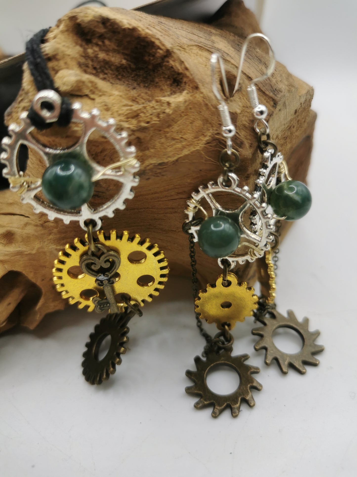 Steampunk Moss Agate Set