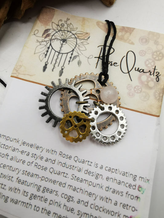 Steampunk Rose Quartz Pendant