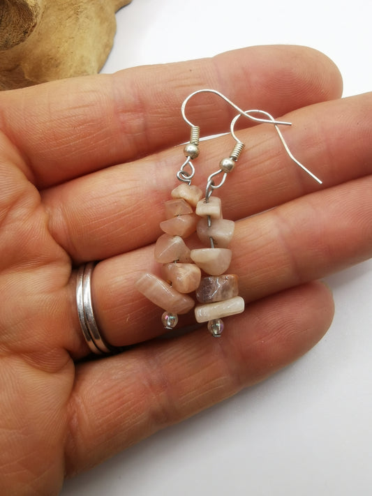Peach Moonstone Crystal Chip Earrings