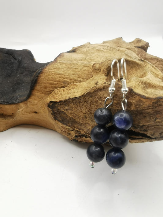 Sodalite Triple Bead Earrings