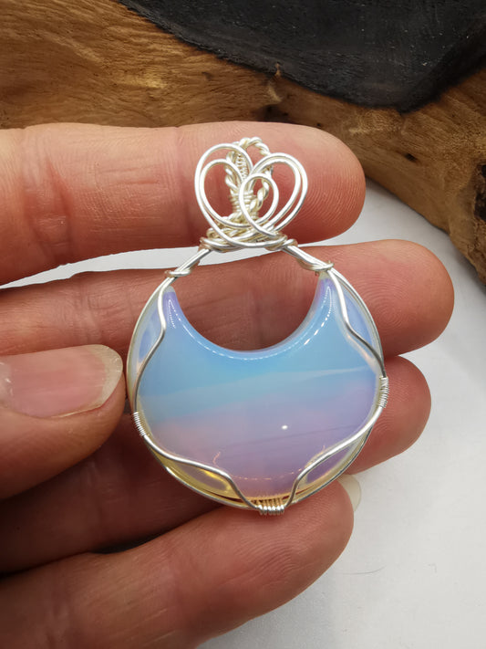 Opalite Crescent Moon Crystal Pendant