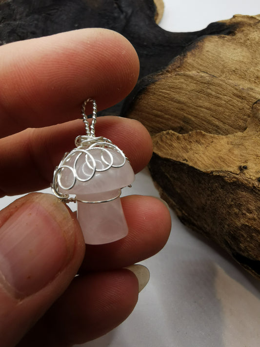 Rose Quartz Mushroom Crystal Pendant