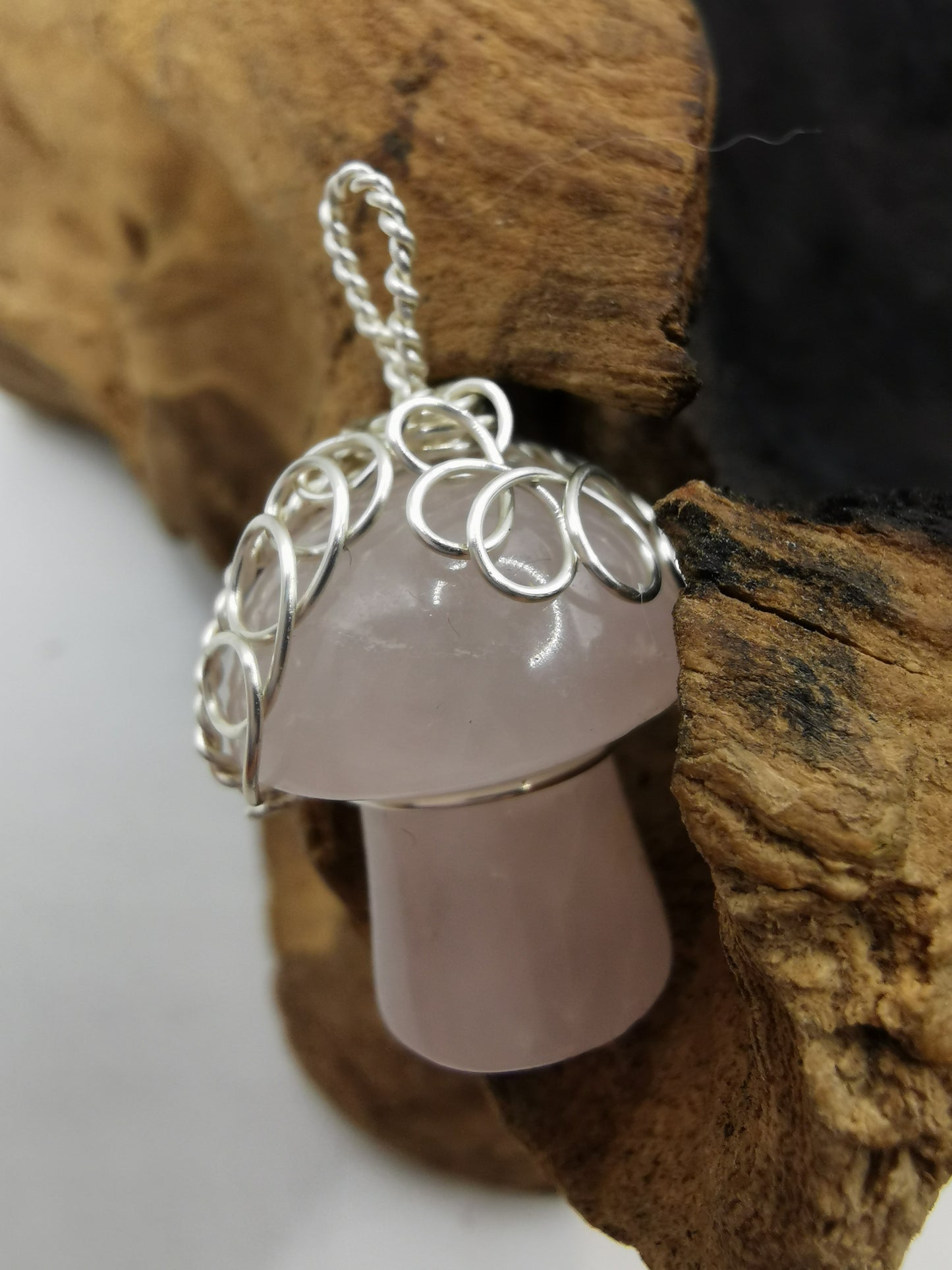 Rose Quartz Mushroom Crystal Pendant