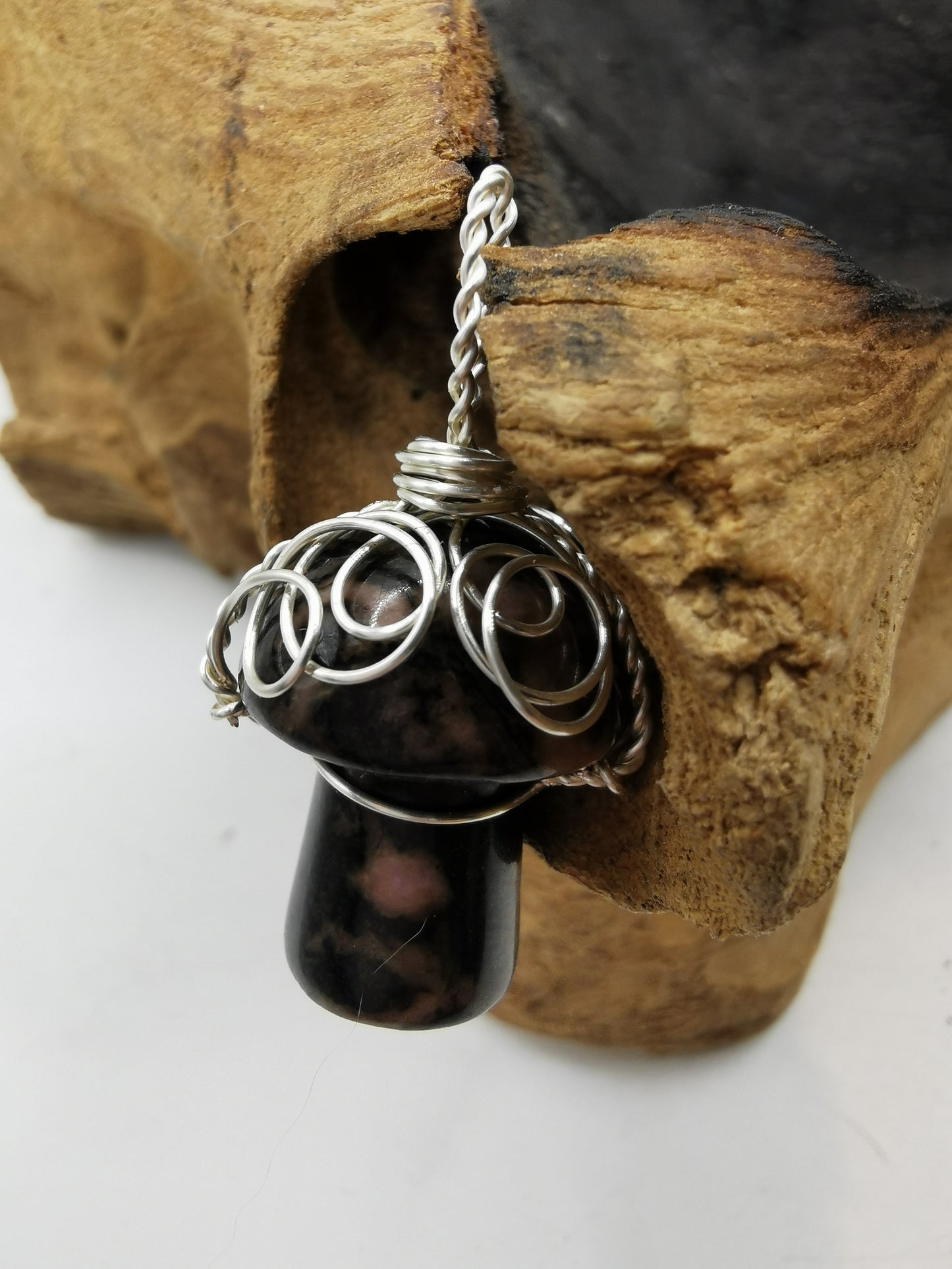 Rhodonite Mushroom Crystal Pendant