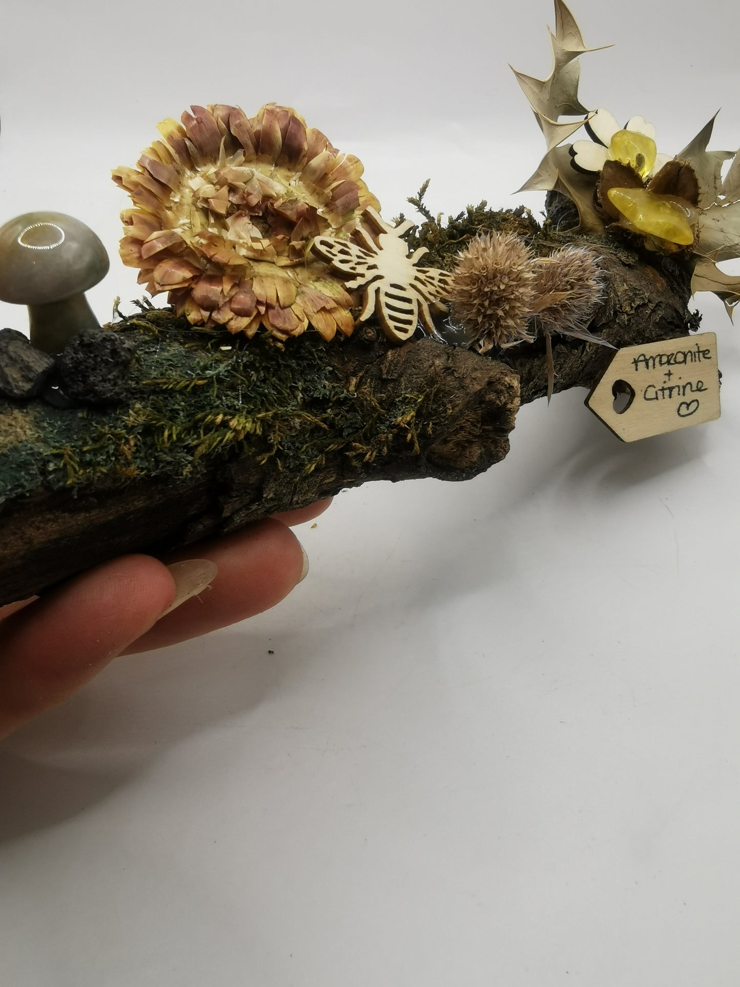 Amazonite Mushroom & Citrine Large Driftwood Ornament