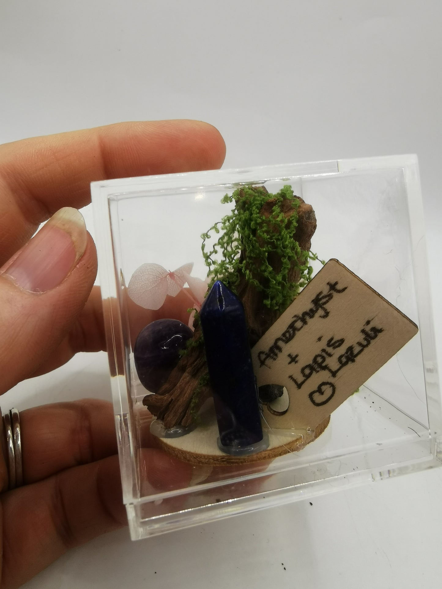 Amethyst & Lapis Lazuli Point Crystal Driftwood Ornament