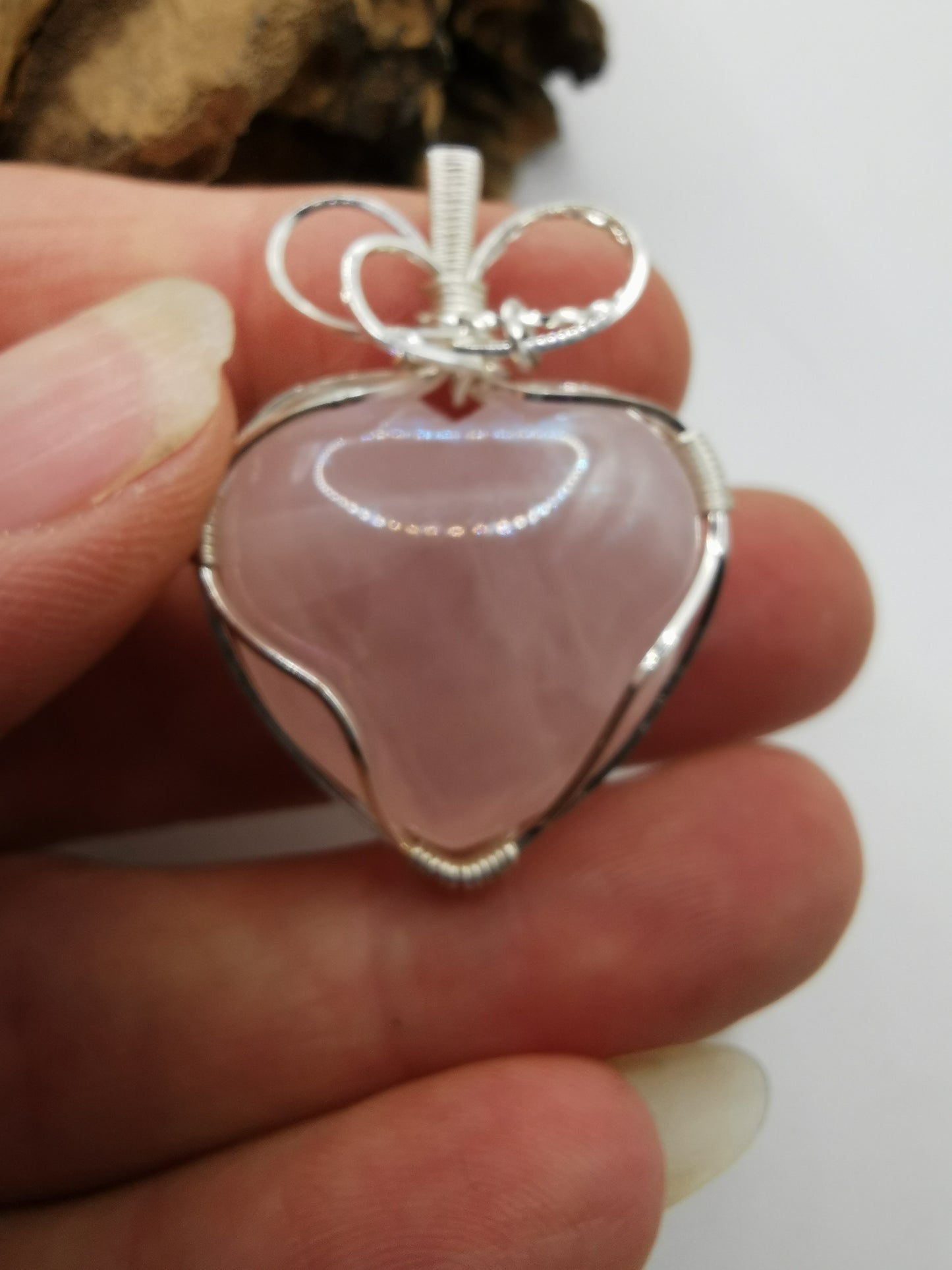 Rose Quartz Aura Heart Crystal Pendant