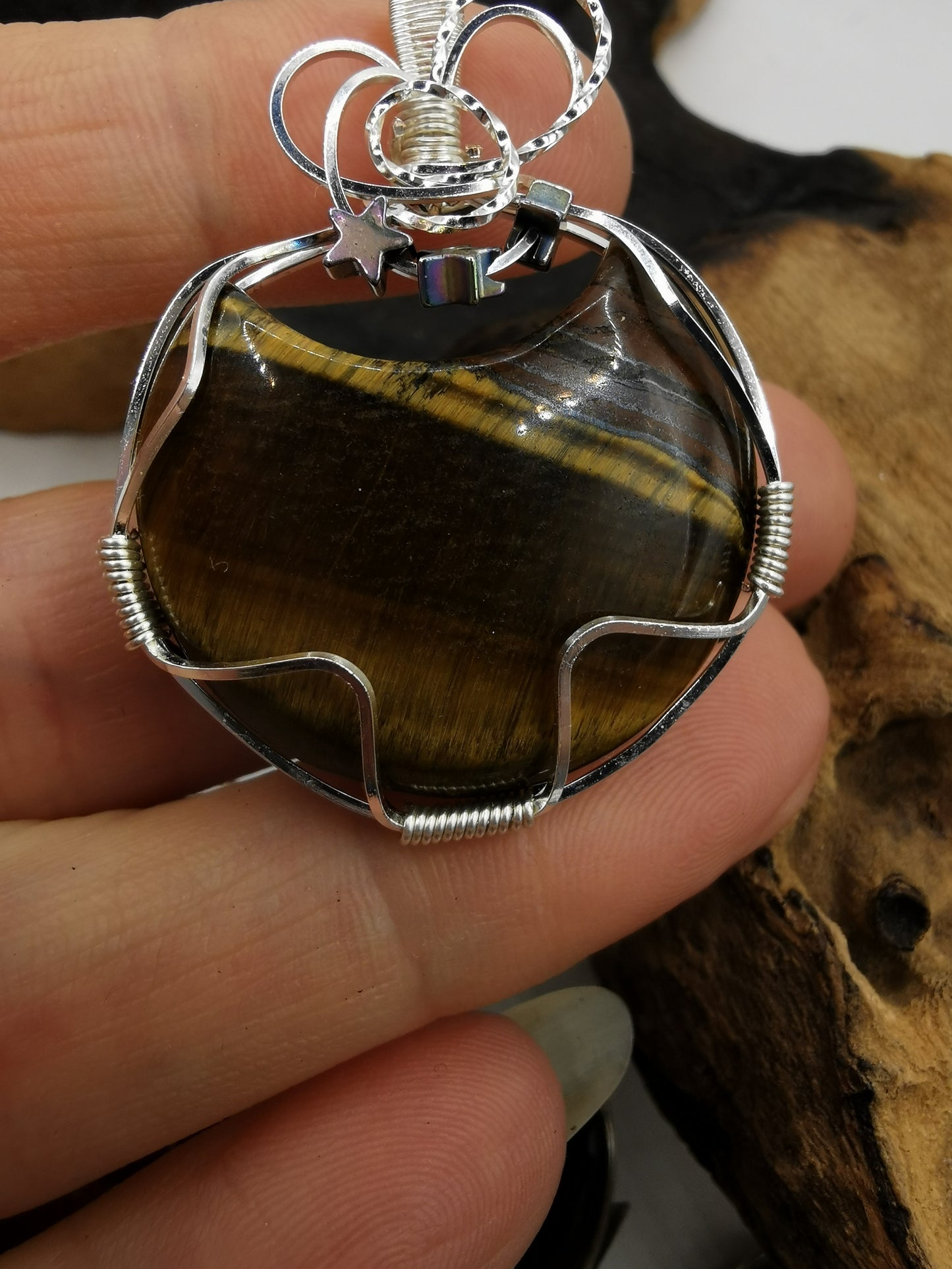 Tigers Eye Moon Crystal Pendant