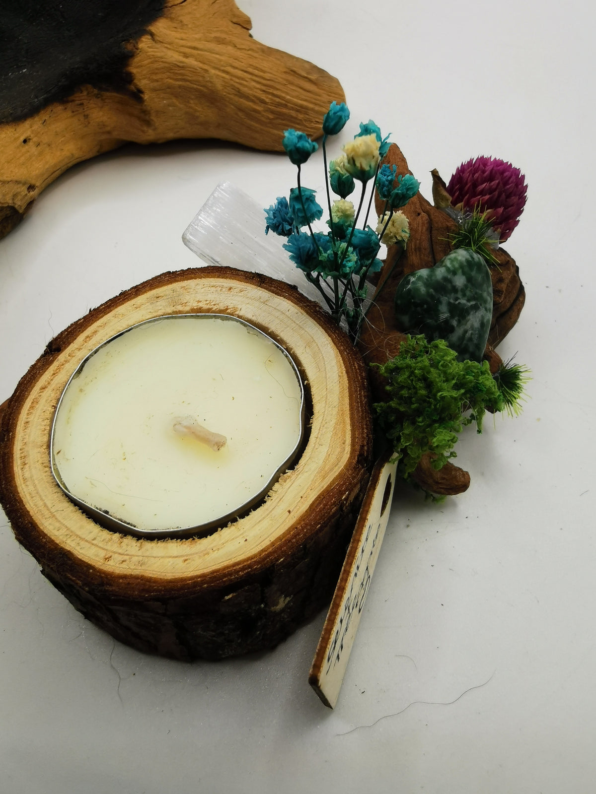 Selenite & Tree Agate Heart Candle Holder