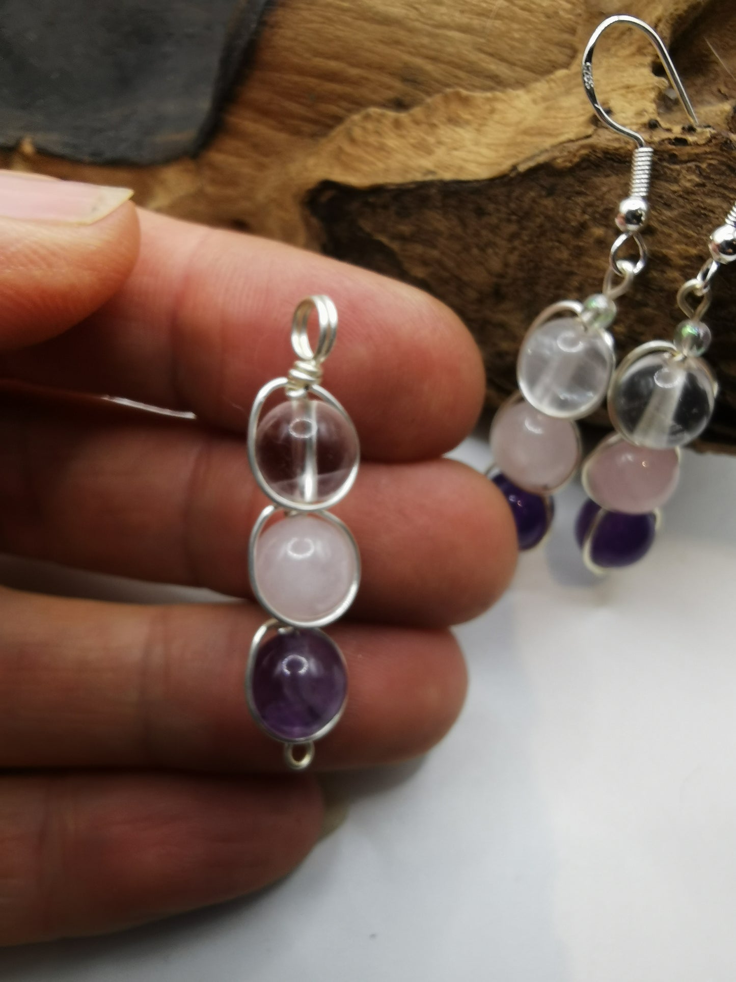 Triple Love Bead Earrings and Pendant Set