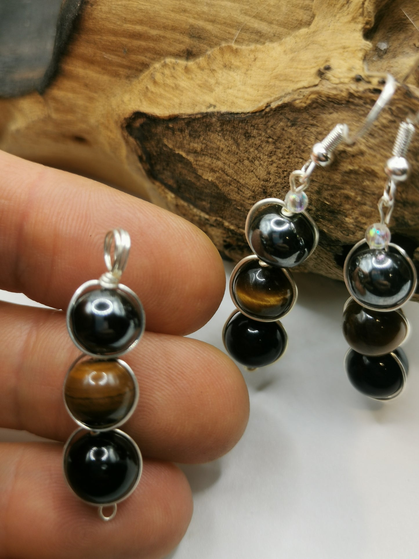 Triple Protection Bead Earrings and Pendant Set