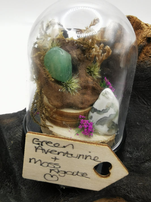 Green Aventurine & Moss Agate Crystal Dome Terrarium