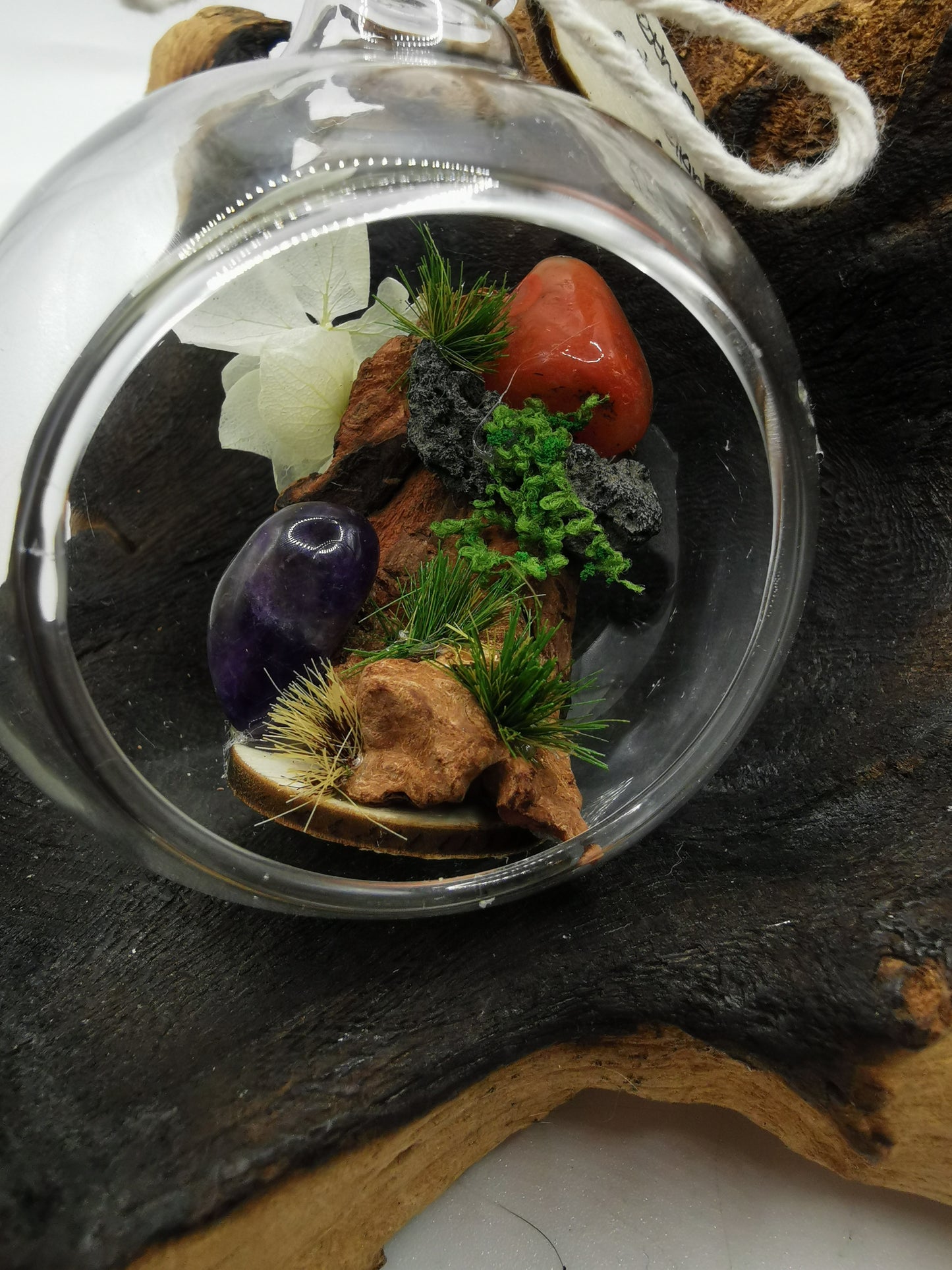 Amethyst & Carnelian Crystal Hanging Terrarium