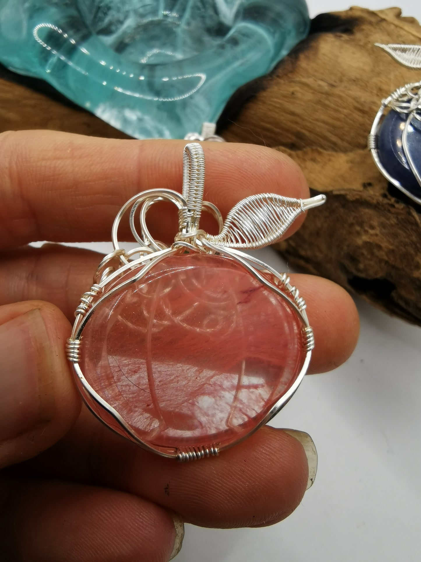 Silver Wire Wrapped Crystal Pumpkin Pendants