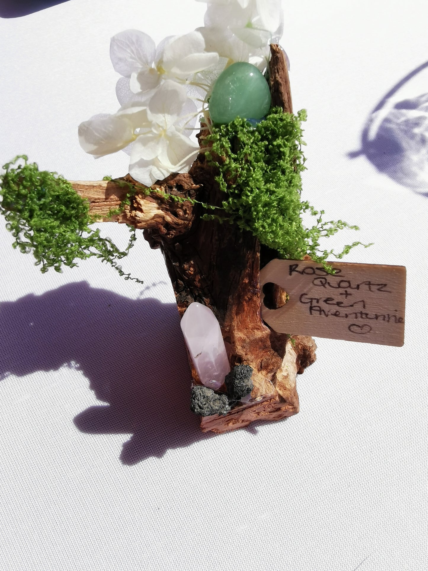 Rose Quartz & Green Aventurine Crystal Driftwood Ornament