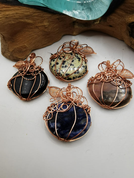 Copper Wire Wrapped Crystal Pumpkin Pendants