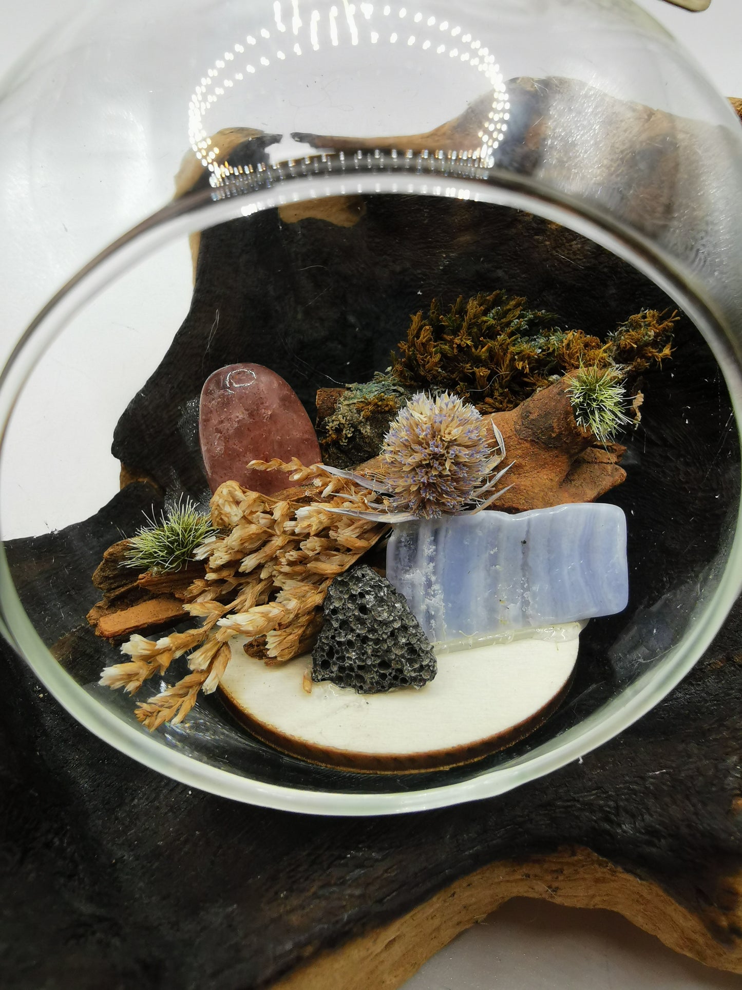 Strawberry Quartz & Blue Lace Agate Crystal Hanging Terrarium