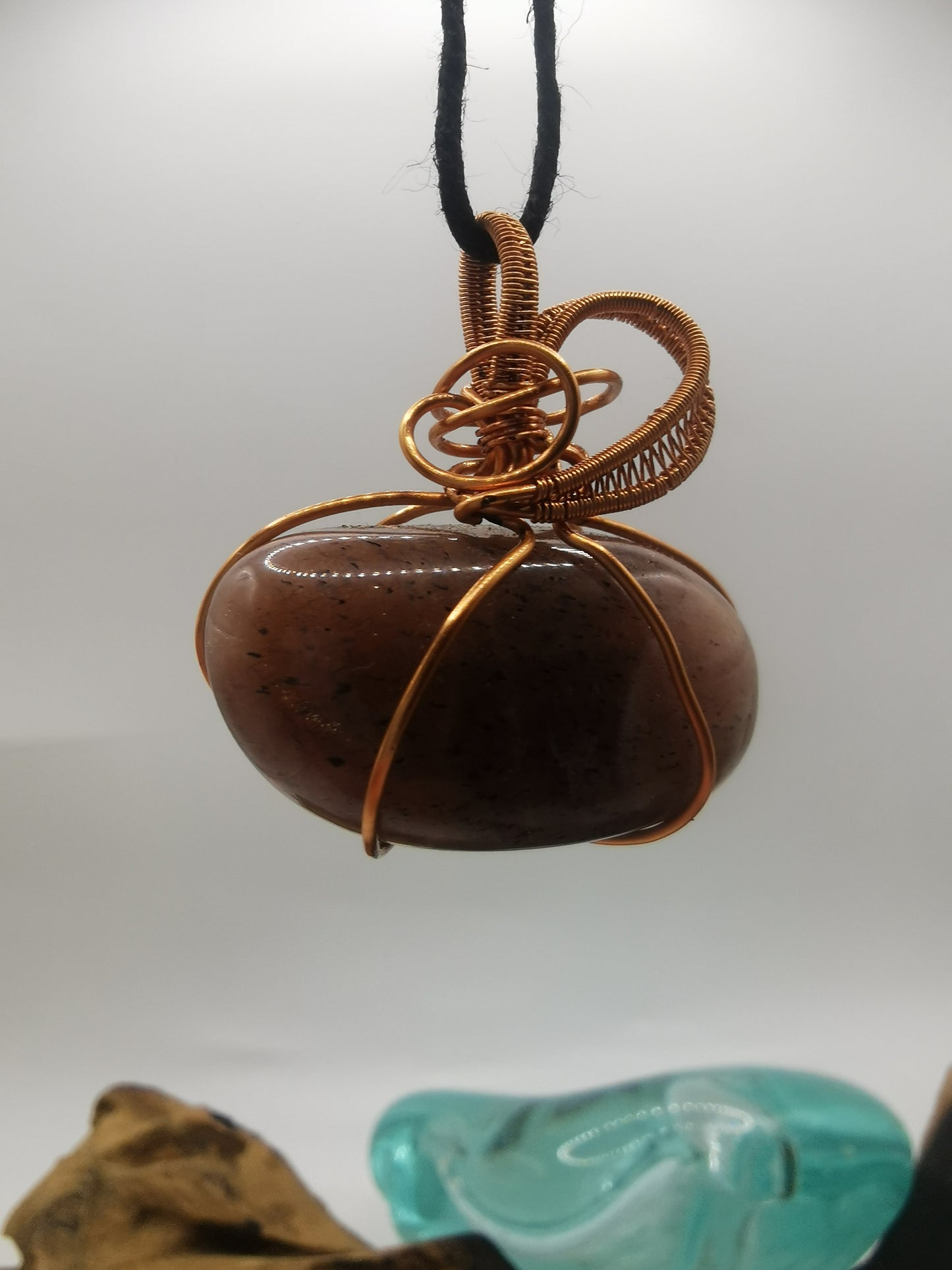 Copper Wire Wrapped Peach Moonstone Pendant