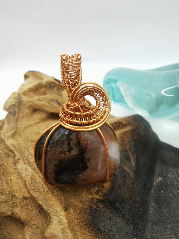 Copper Wire Wrapped Agate Crystal Pendant
