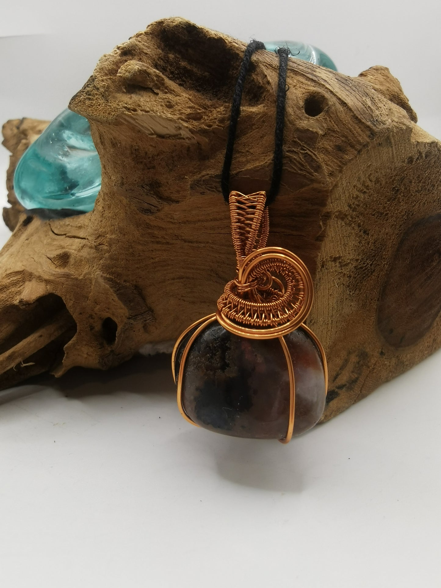 Copper Wire Wrapped Agate Crystal Pendant