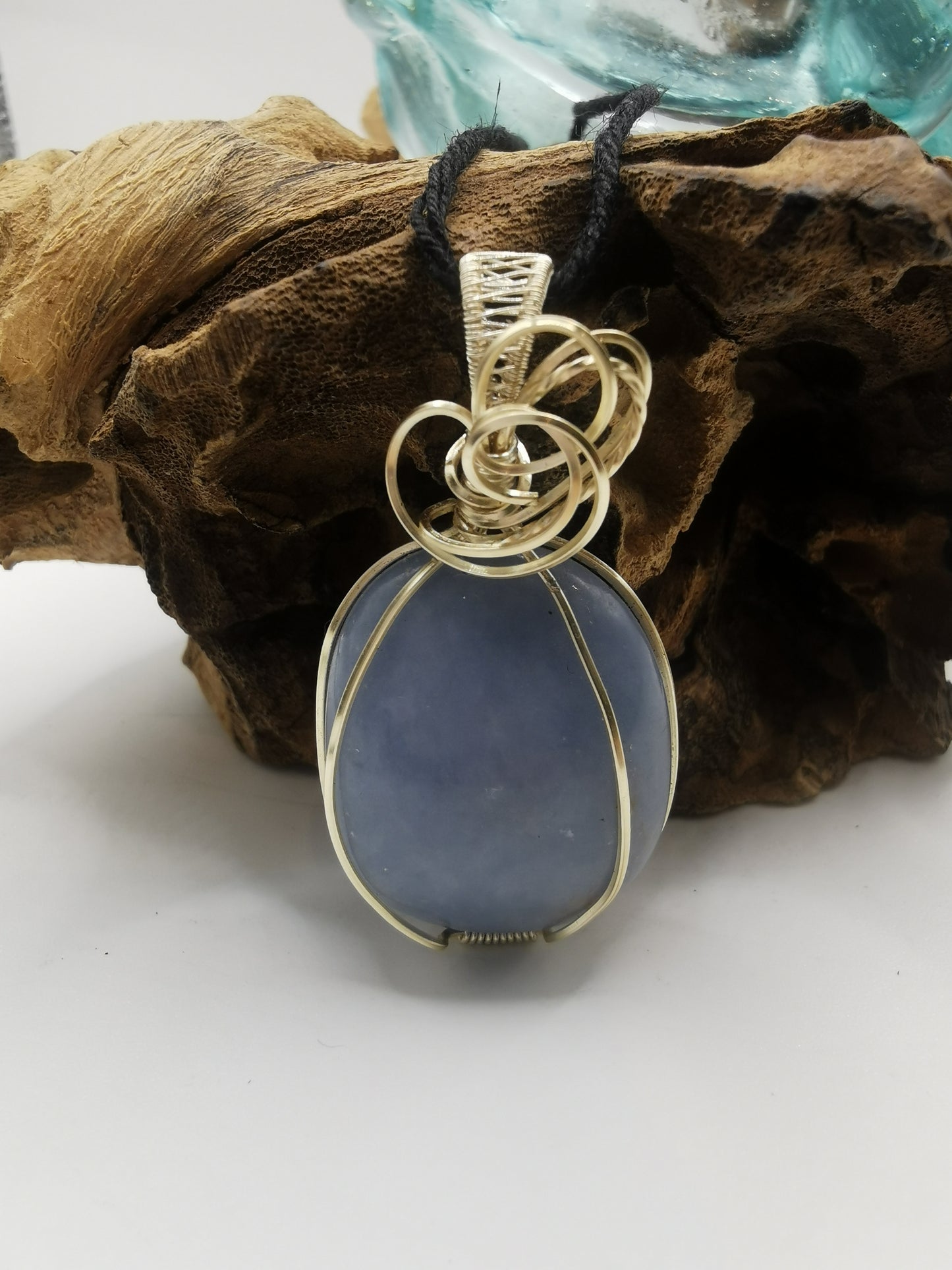 Silver Wire Wrapped Angelite Crystal Pendant