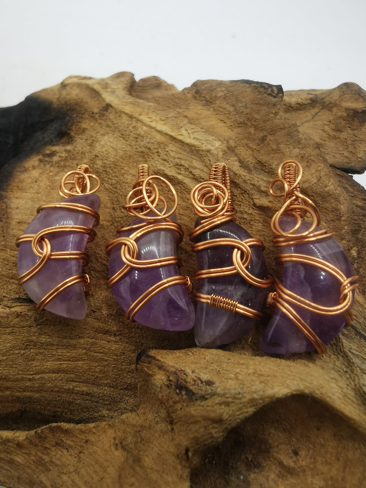 Copper Wire Wrapped Mini Amethyst Moon Crystal Pendant