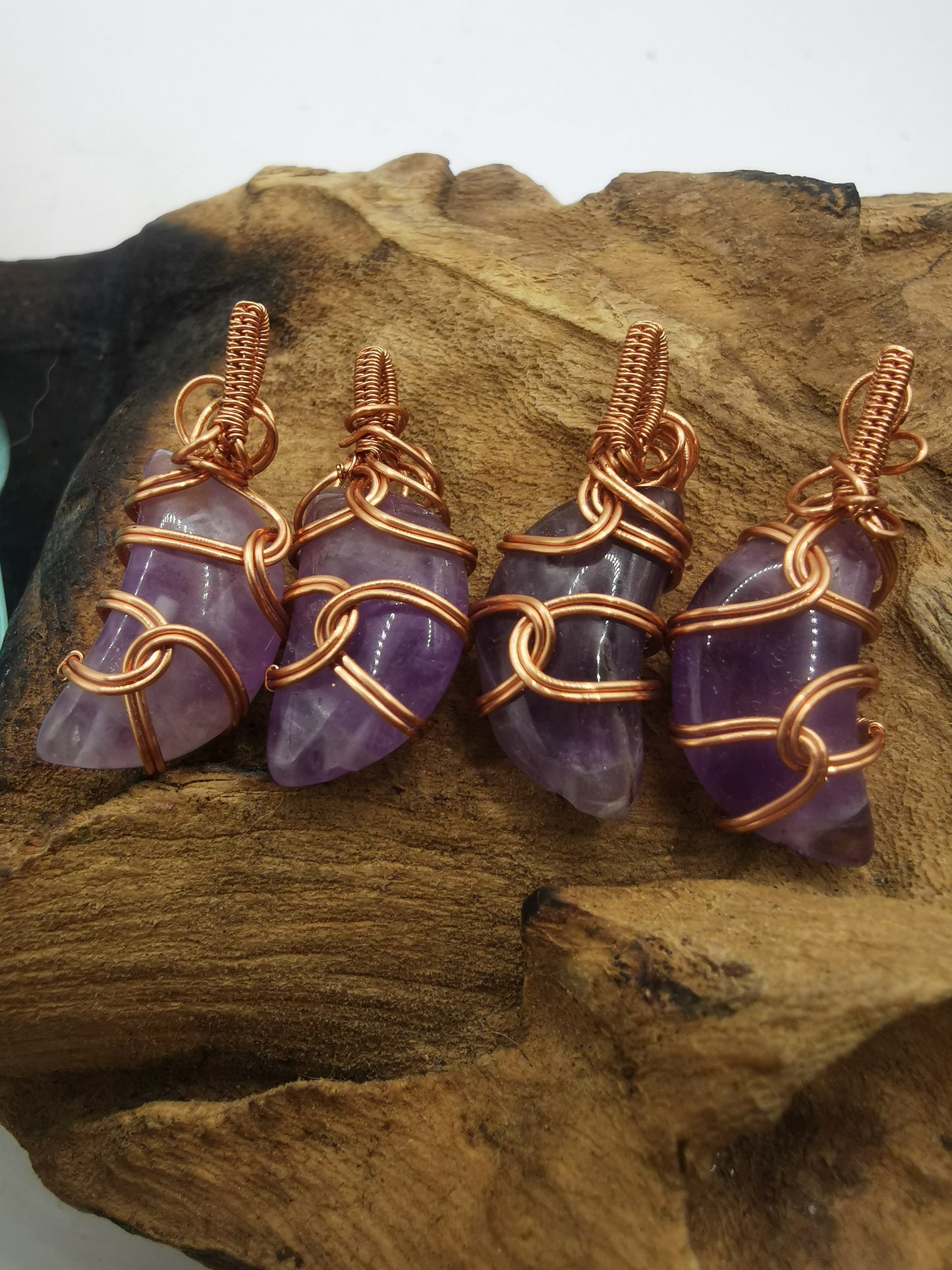 Copper Wire Wrapped Mini Amethyst Moon Crystal Pendant