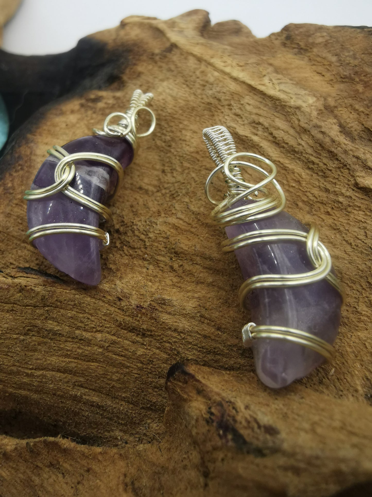 Silver Wire Wrapped Mini Amethyst Moon Crystal Pendant