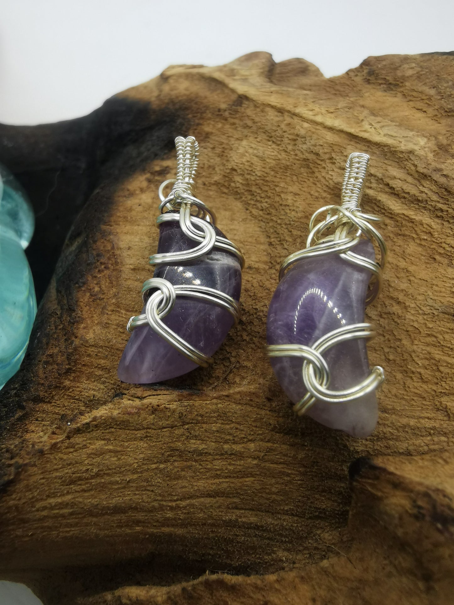 Silver Wire Wrapped Mini Amethyst Moon Crystal Pendant