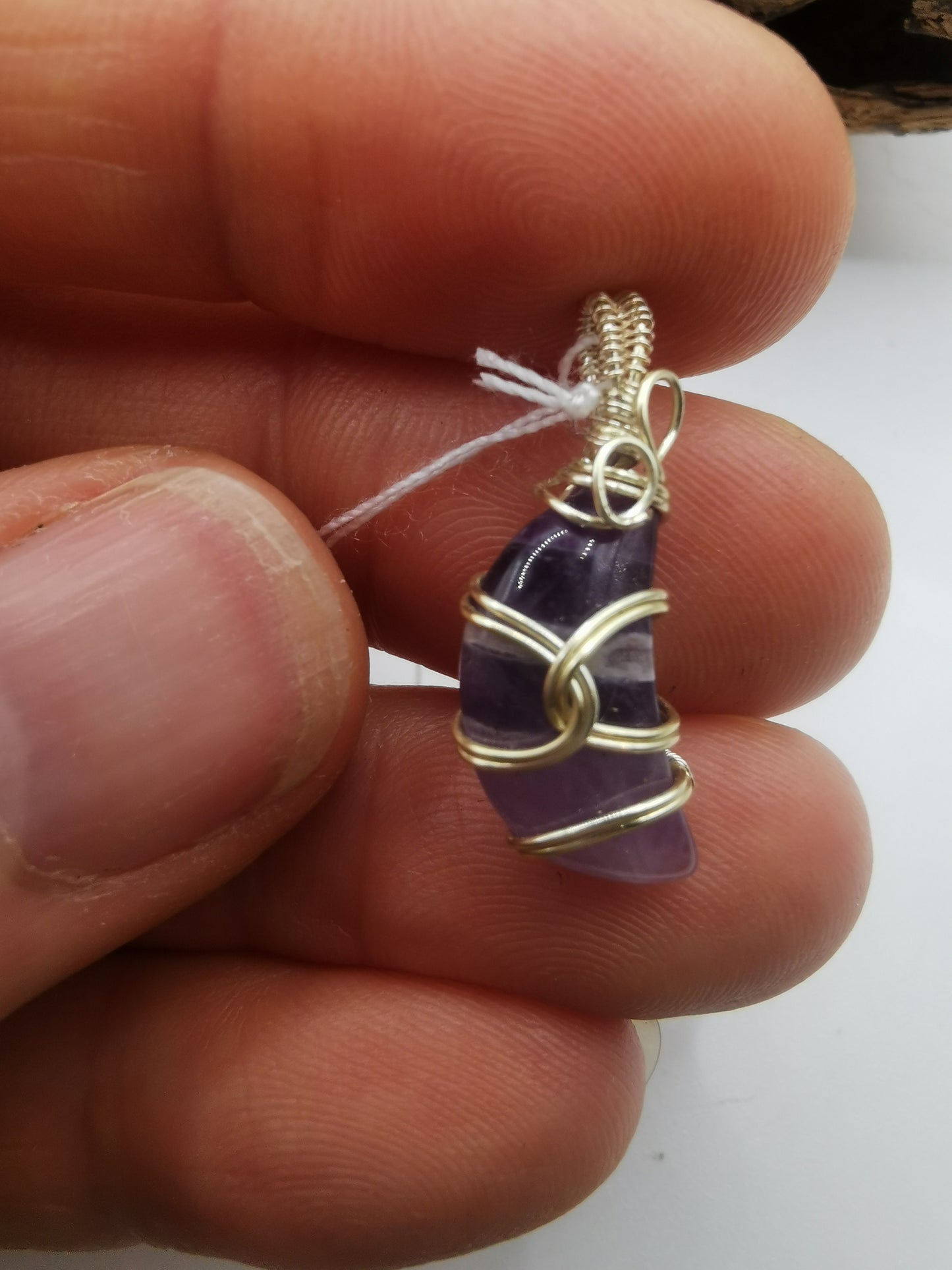Silver Wire Wrapped Mini Amethyst Moon Crystal Pendant