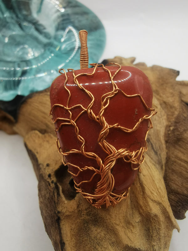 Copper Wire Wrapped Tree Of Life Red Jasper Crystal Pendant