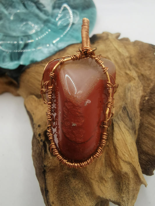 Copper Wire Wrapped Tree Of Life Red Jasper Crystal Pendant