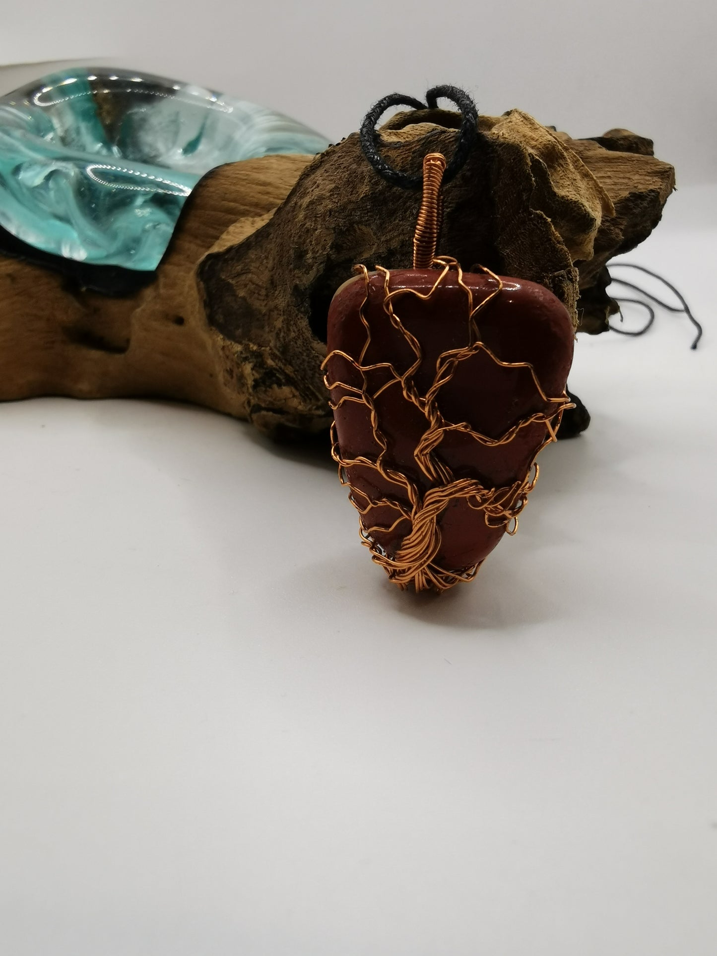Copper Wire Wrapped Tree Of Life Red Jasper Crystal Pendant